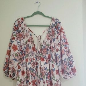 SHEIN plus floral cut out back lantern sleeve dress